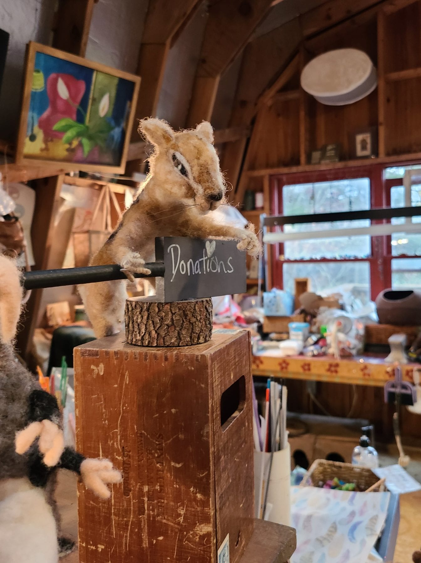 People can sign up to make felt animals such as this chipmunk.